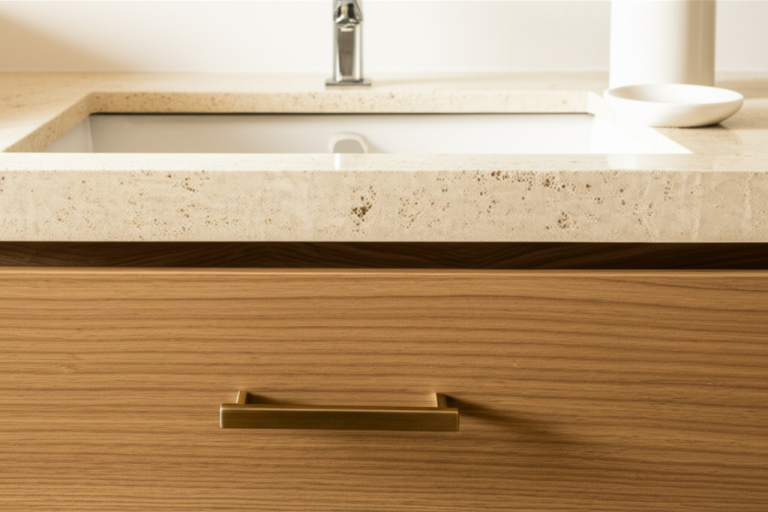 Décoration salle de bain travertin et bois : Élégance naturelle